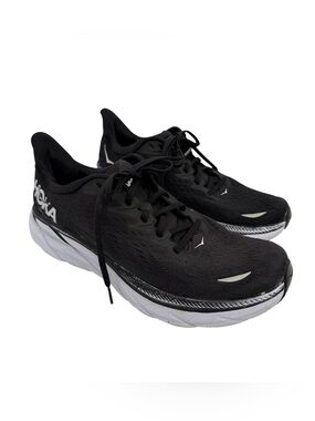 Hoka One One Clifton 8 Men’s Running Shoes Black White Sz 9.5D Wide Athletic